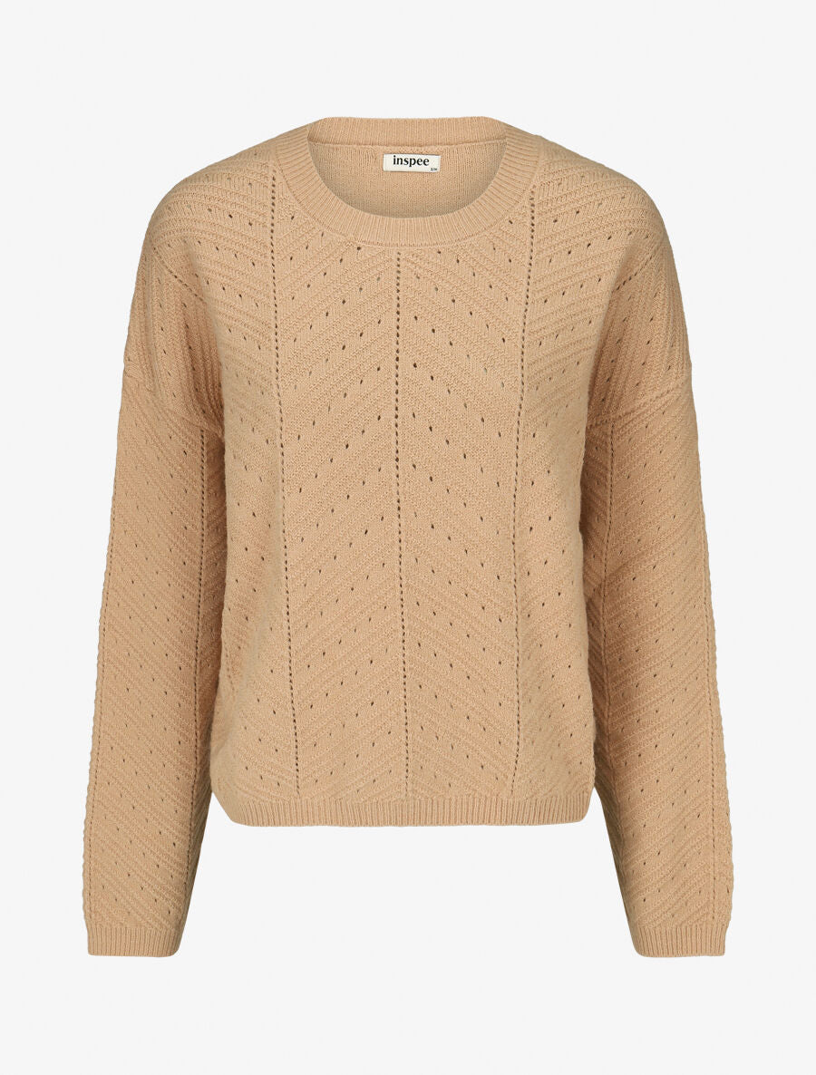 Pull droit uni en maille fantaisie - Taupe - 4