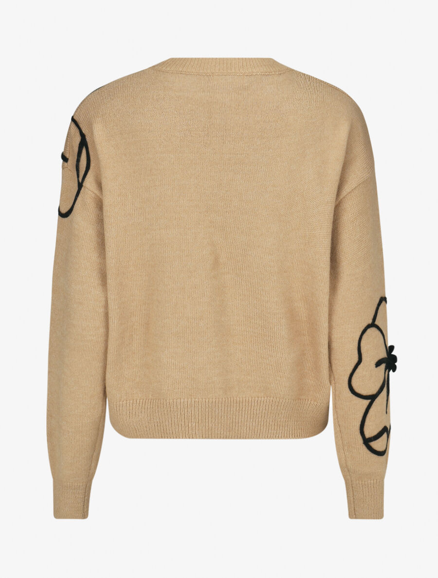Pull en maille broderie fleurs - Beige - 2
