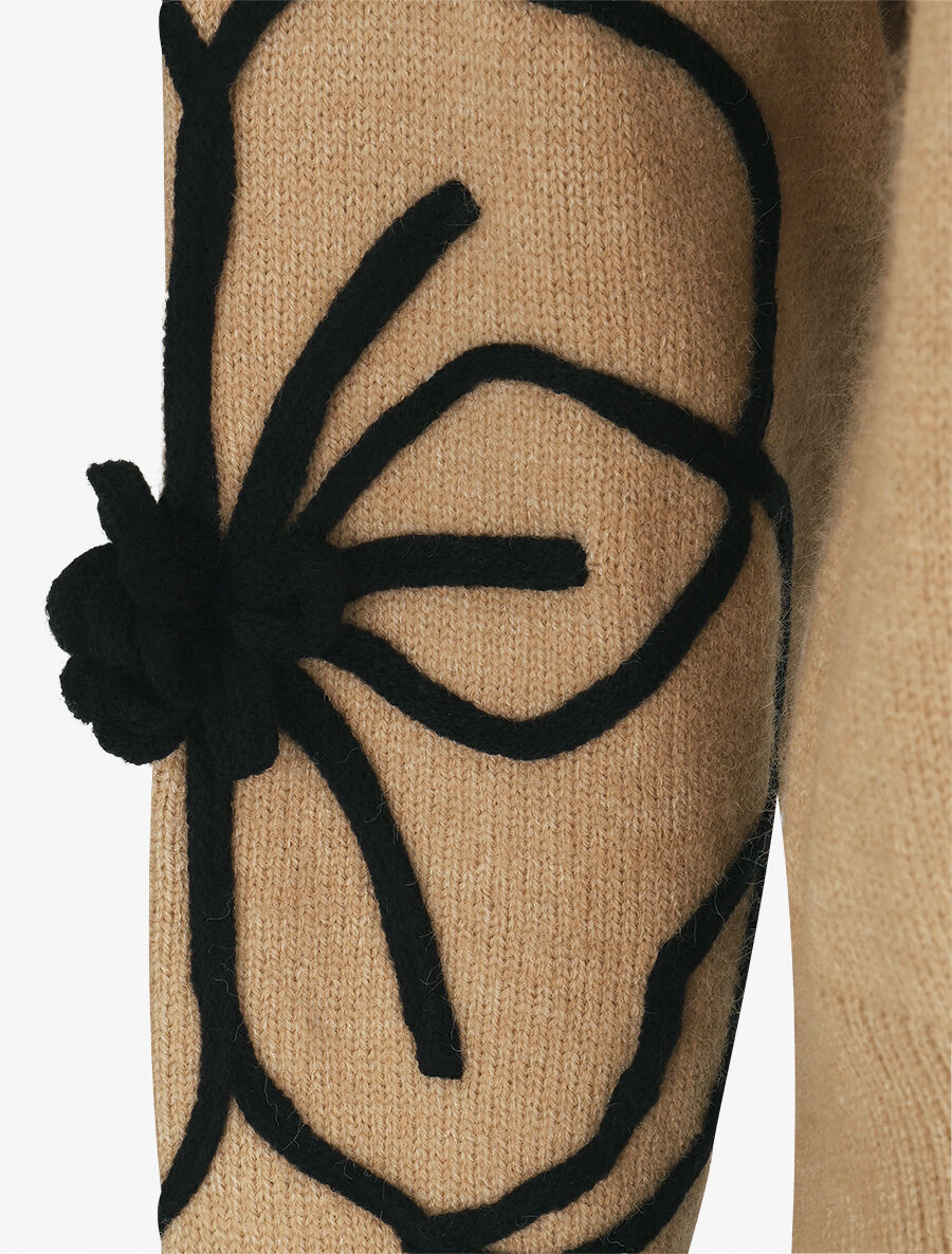 Pull en maille broderie fleurs - Beige - 3