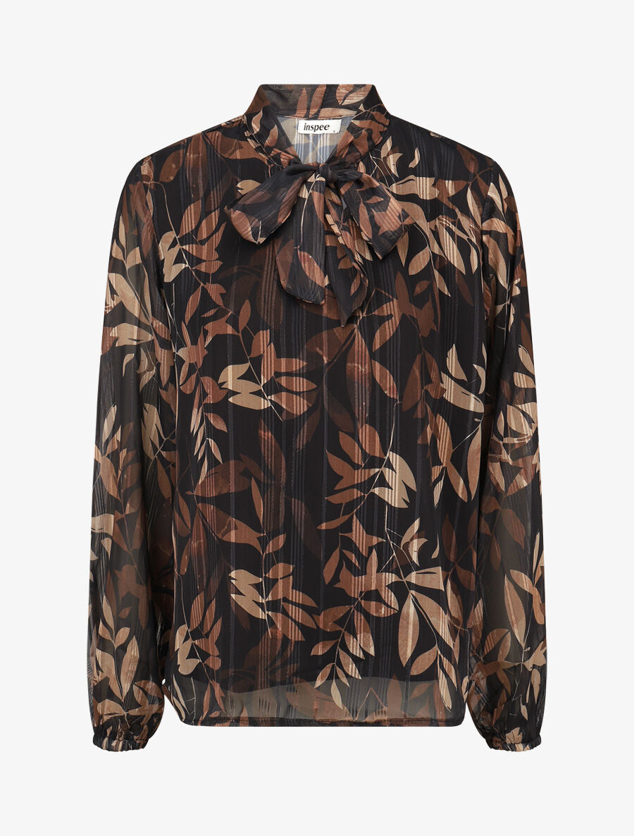 Blouse en voile imprimé feuillage - Noir - 4