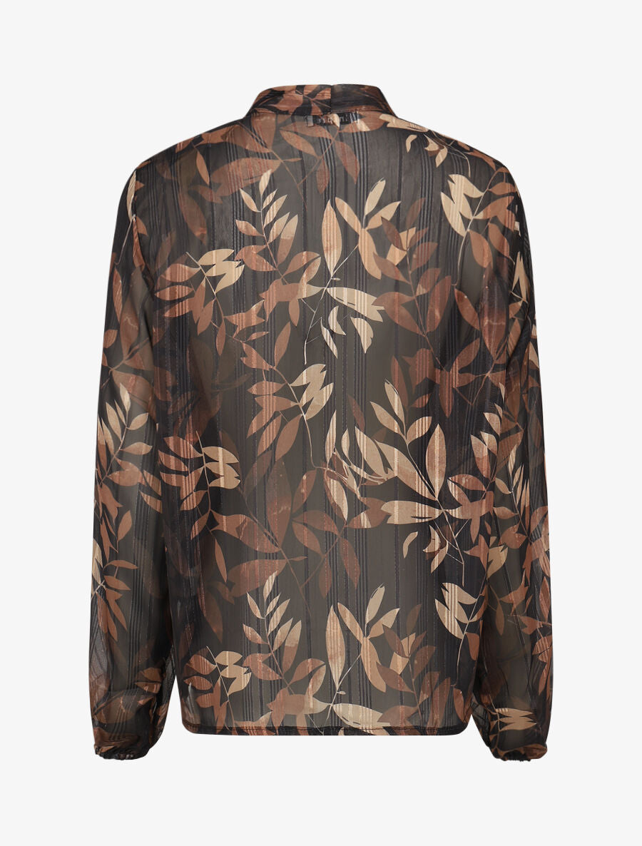 Blouse en voile imprimé feuillage - Noir - 2