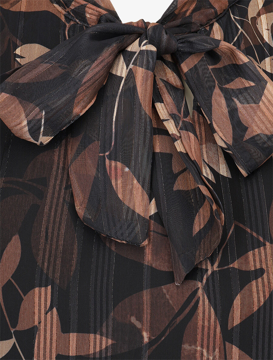 Blouse en voile imprimé feuillage - Noir - 3