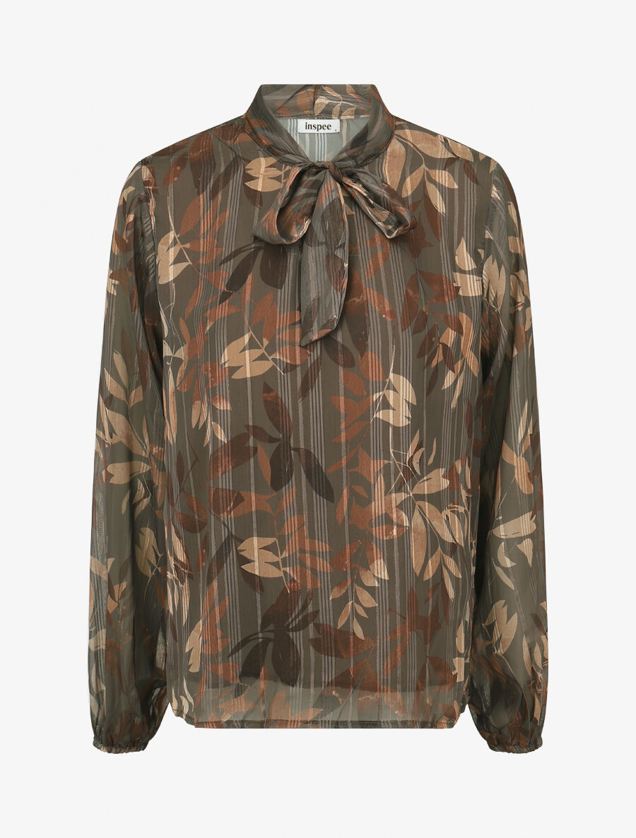 Blouse en voile imprimé feuillage - Taupe - 1