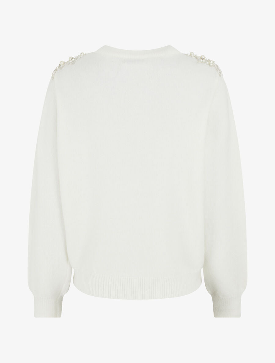 Pull uni orné de perles et strass - Blanc - 2