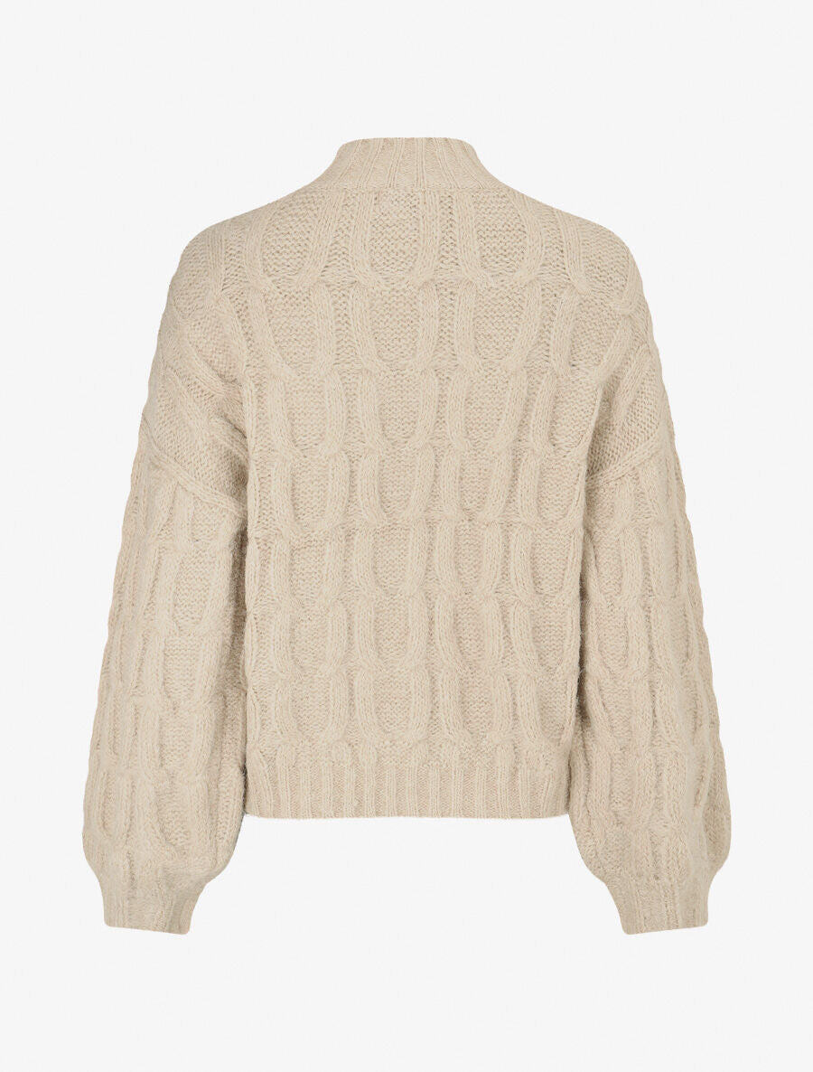 Pull uni en maille à col montant - Taupe - 2