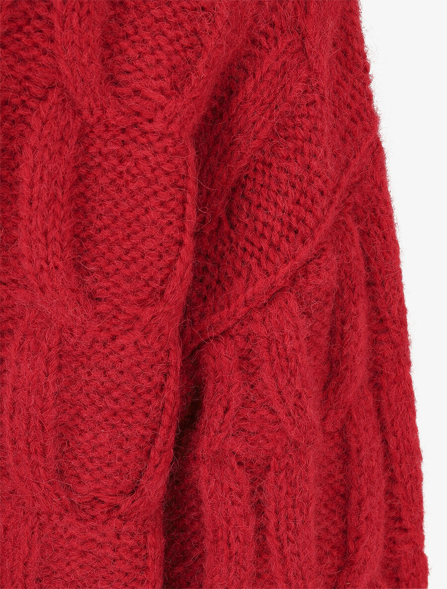 Pull uni en maille à col montant - Rouge - 3