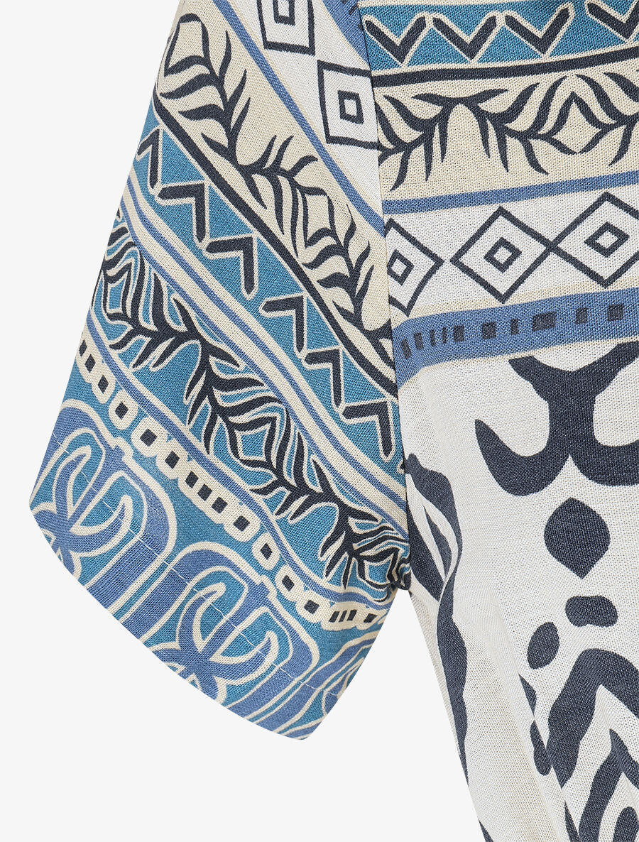 Robe longue manches courtes imprimé graphique - Marine/écru - 3