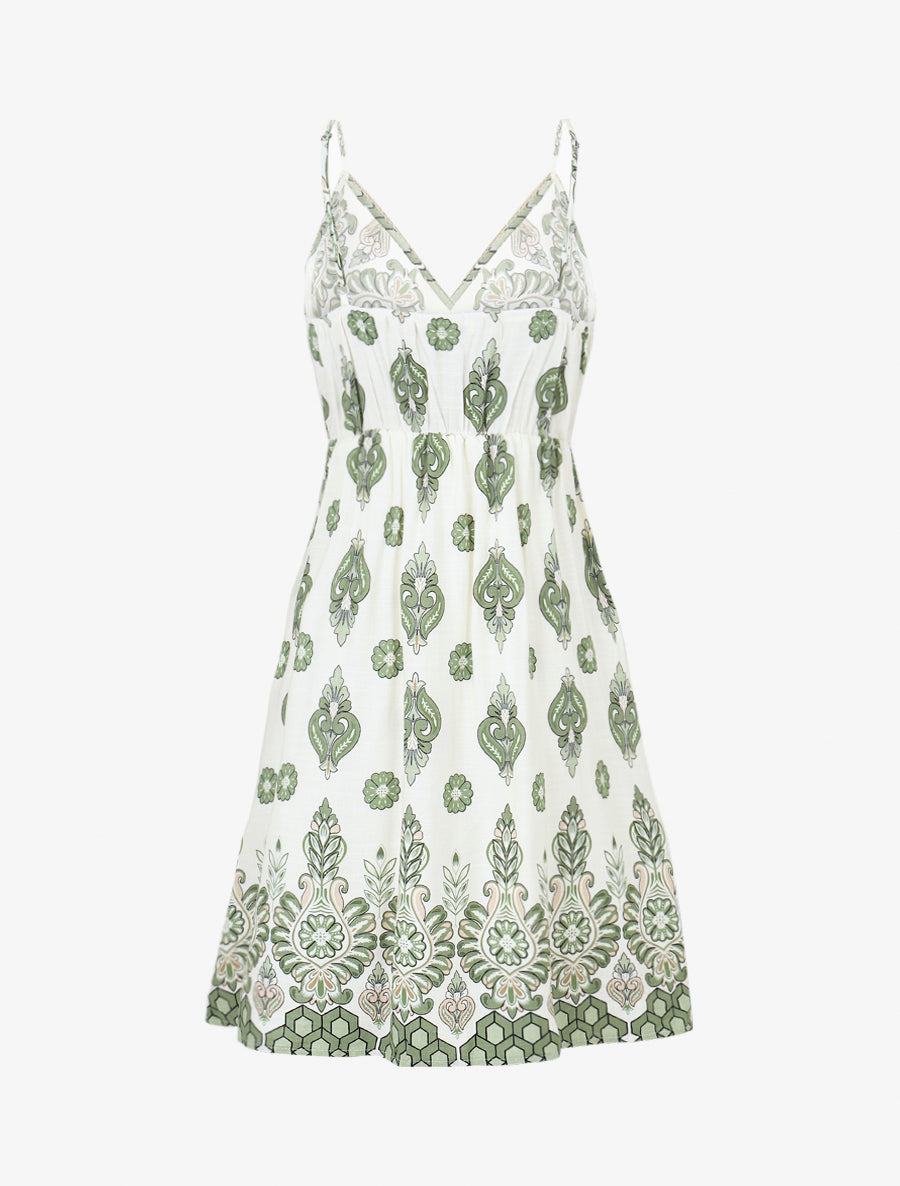 Robe mi-longue à bretelles imprimé floral - Kaki - 2