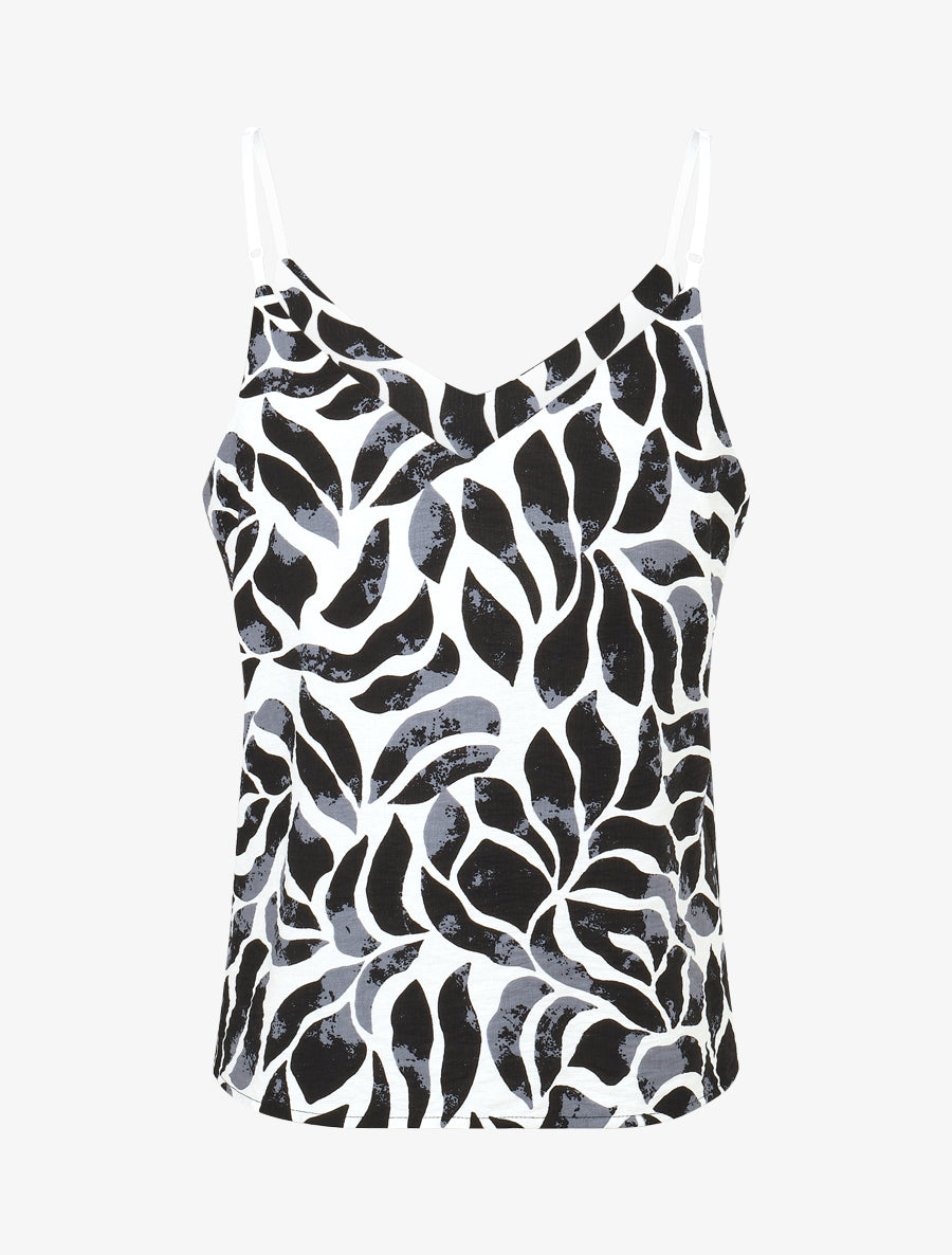 Caraco imprimé abstrait à fines bretelles - Noir - 2