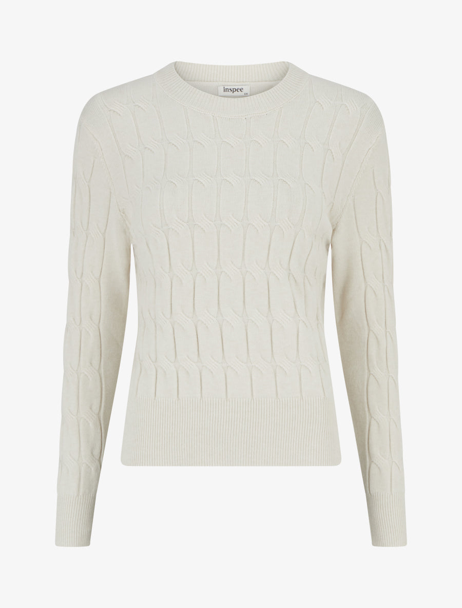 Pull droit en maille tressée - Écru - 1