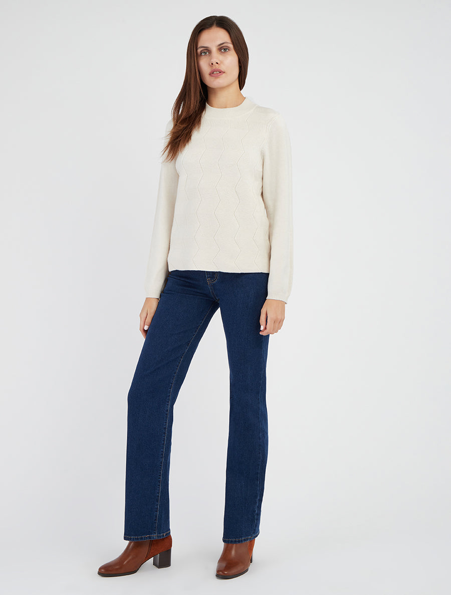 Jersey recto de cuello redondo en punto fantasía - Crudo