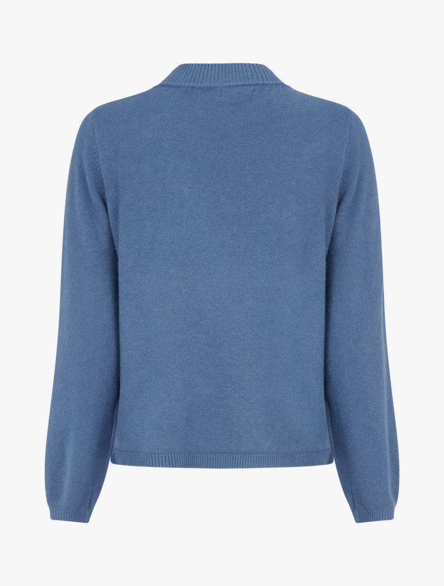 Pull droit à col rond en maille fantaisie - Bleu charrette - 2