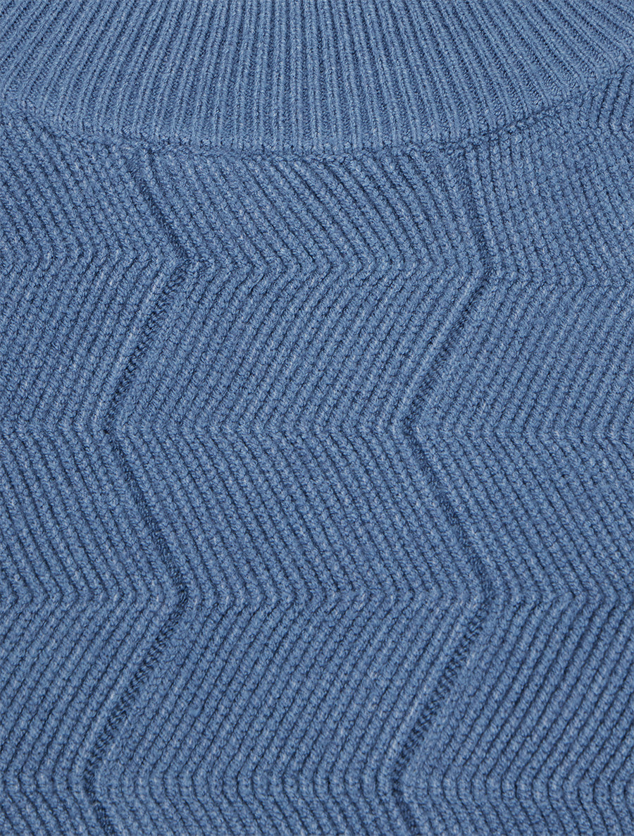 Pull droit à col rond en maille fantaisie - Bleu charrette - 3