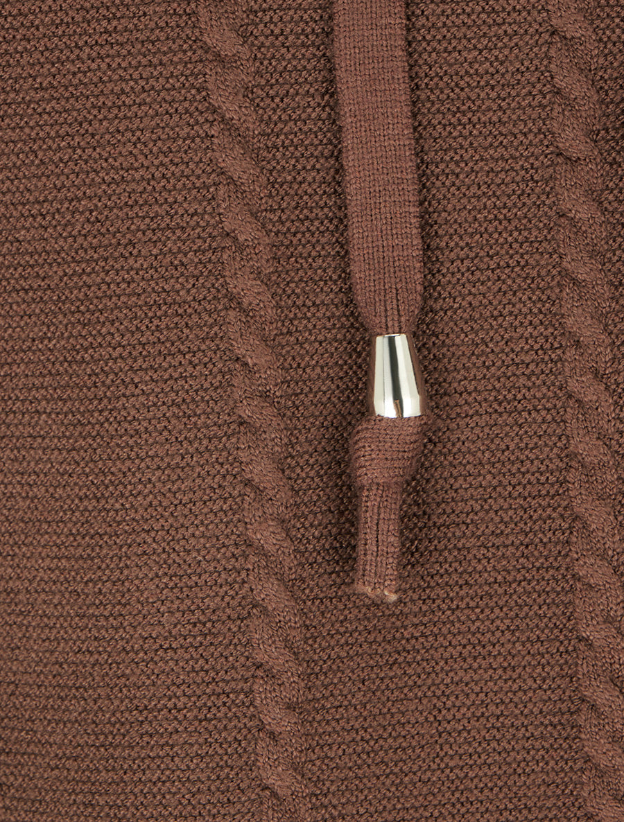 Pull à capuche effet tressé coupe droite - Marron - 3