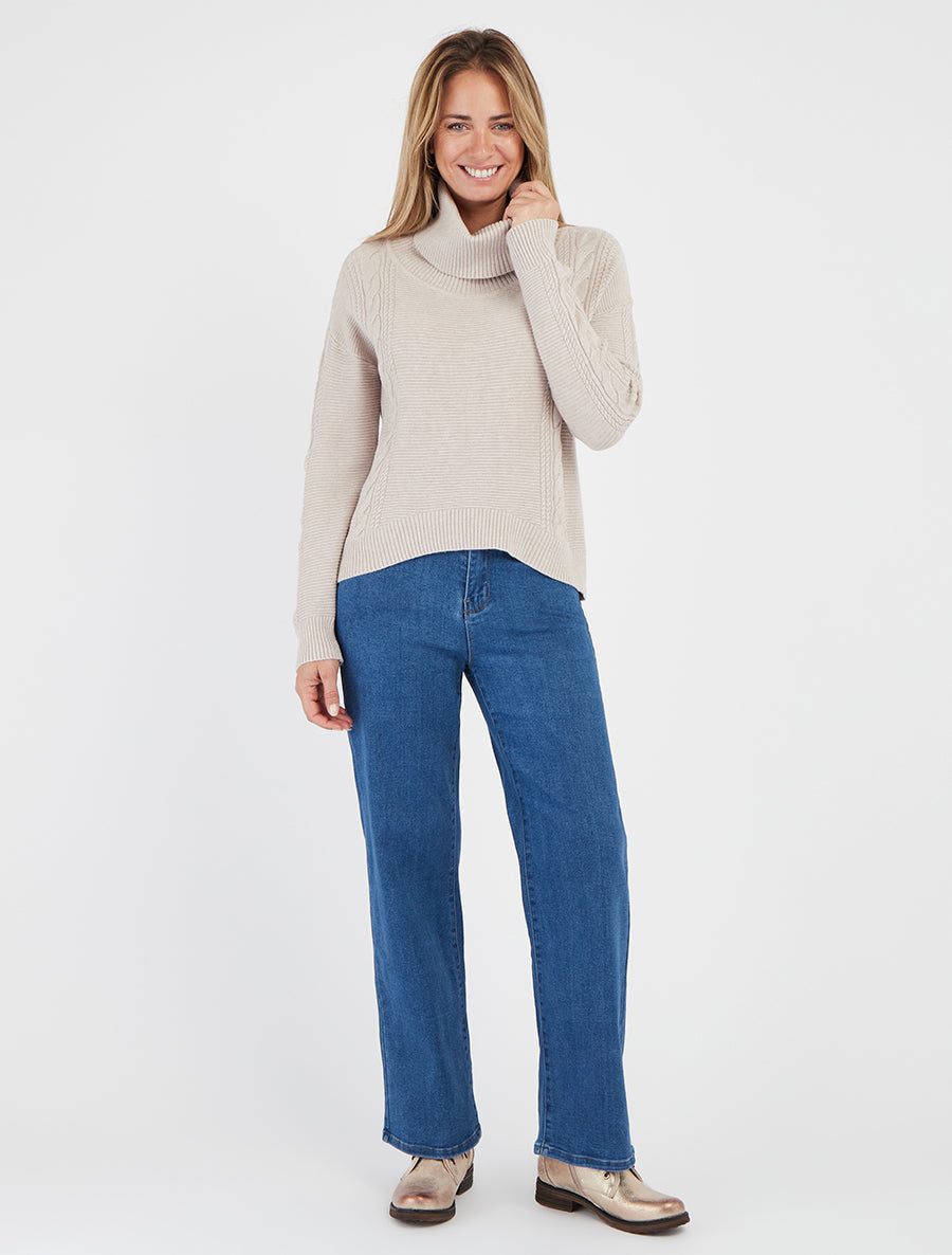 Jersey recto de cuello alto - Beis