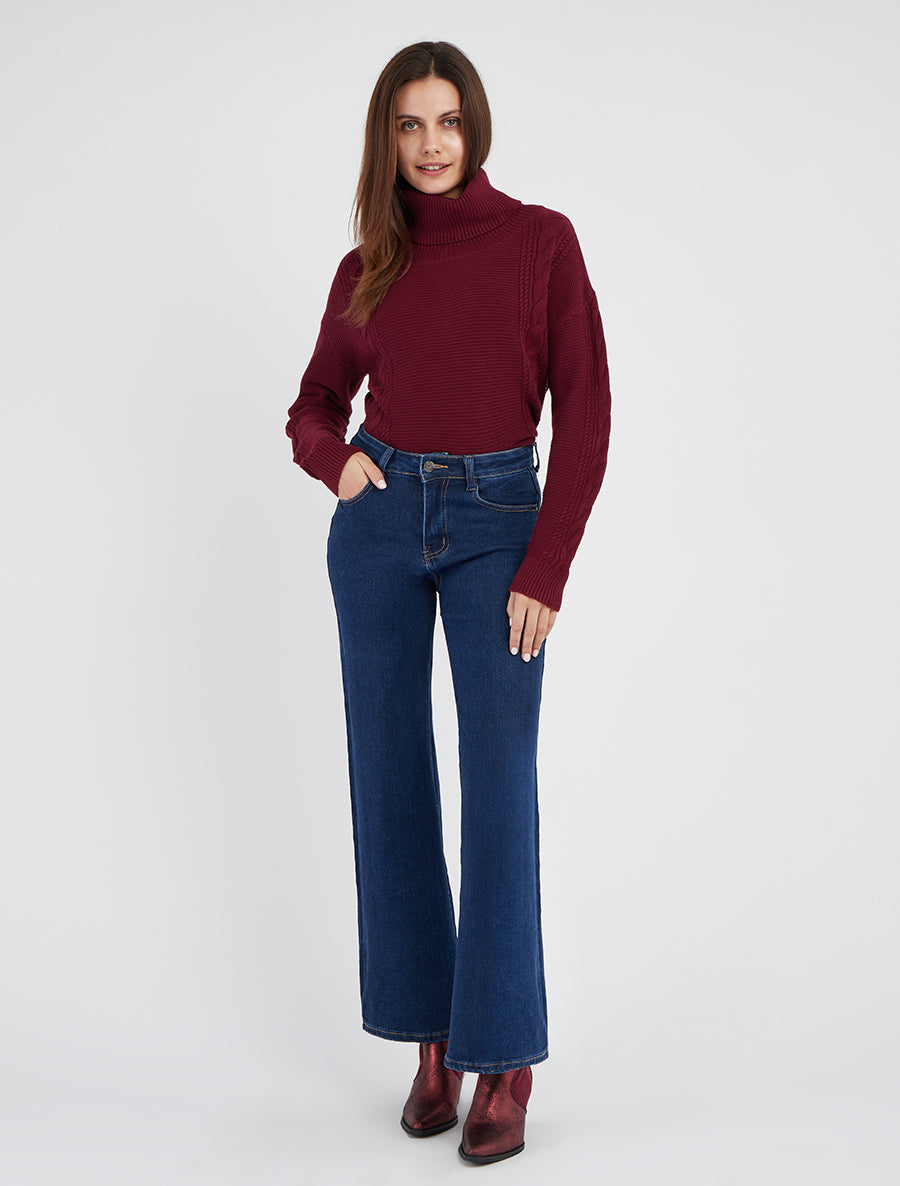 Jersey recto de cuello alto - Color vino