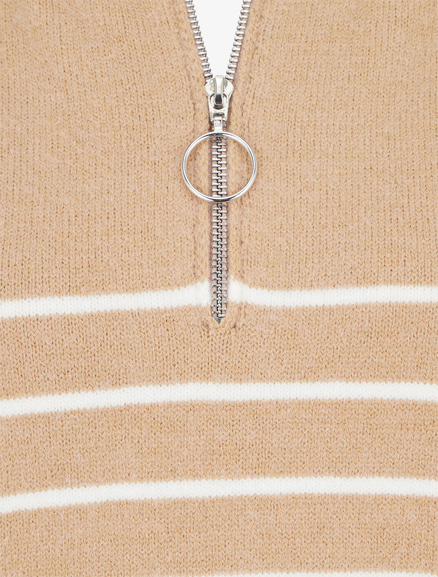 Pull rayé à col zippé - Beige - 3