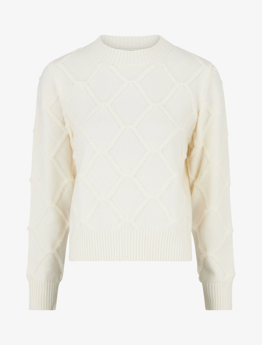 Pull à col rond effet quadrillé - Écru - 1