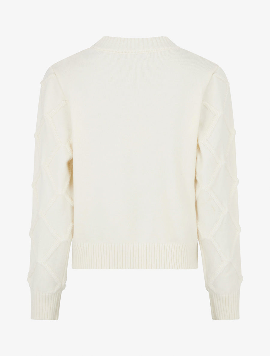 Pull à col rond effet quadrillé - Écru - 2