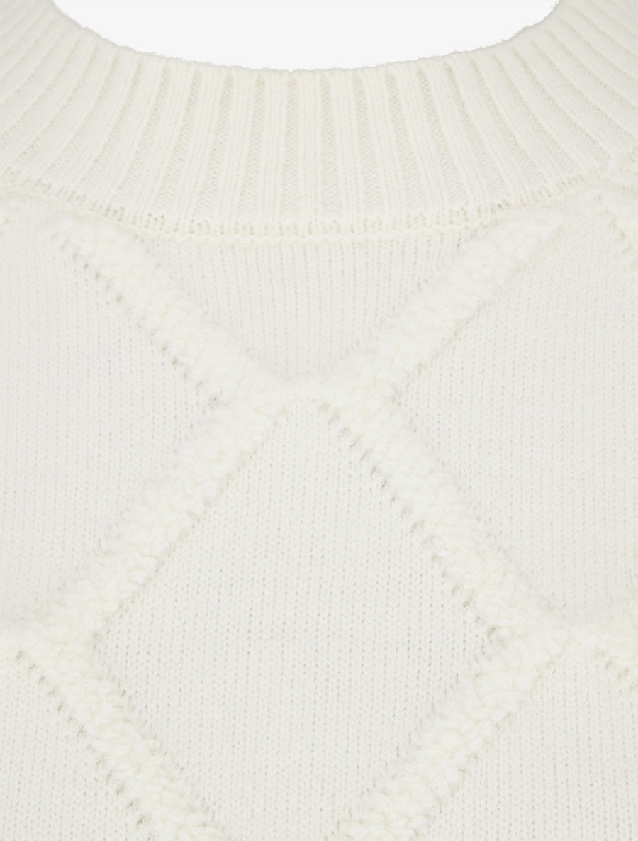 Pull à col rond effet quadrillé - Écru - 3
