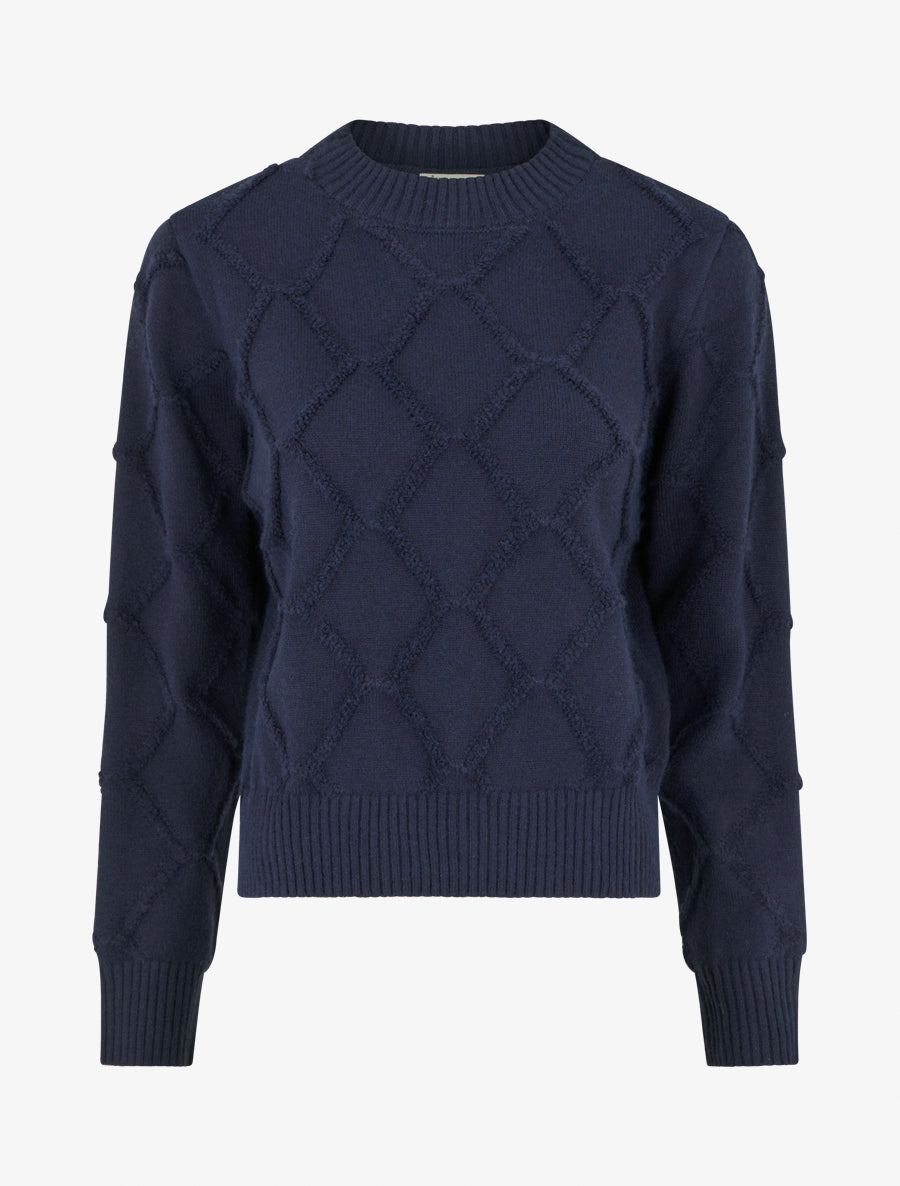 Pull à col rond effet quadrillé - Marine - 1