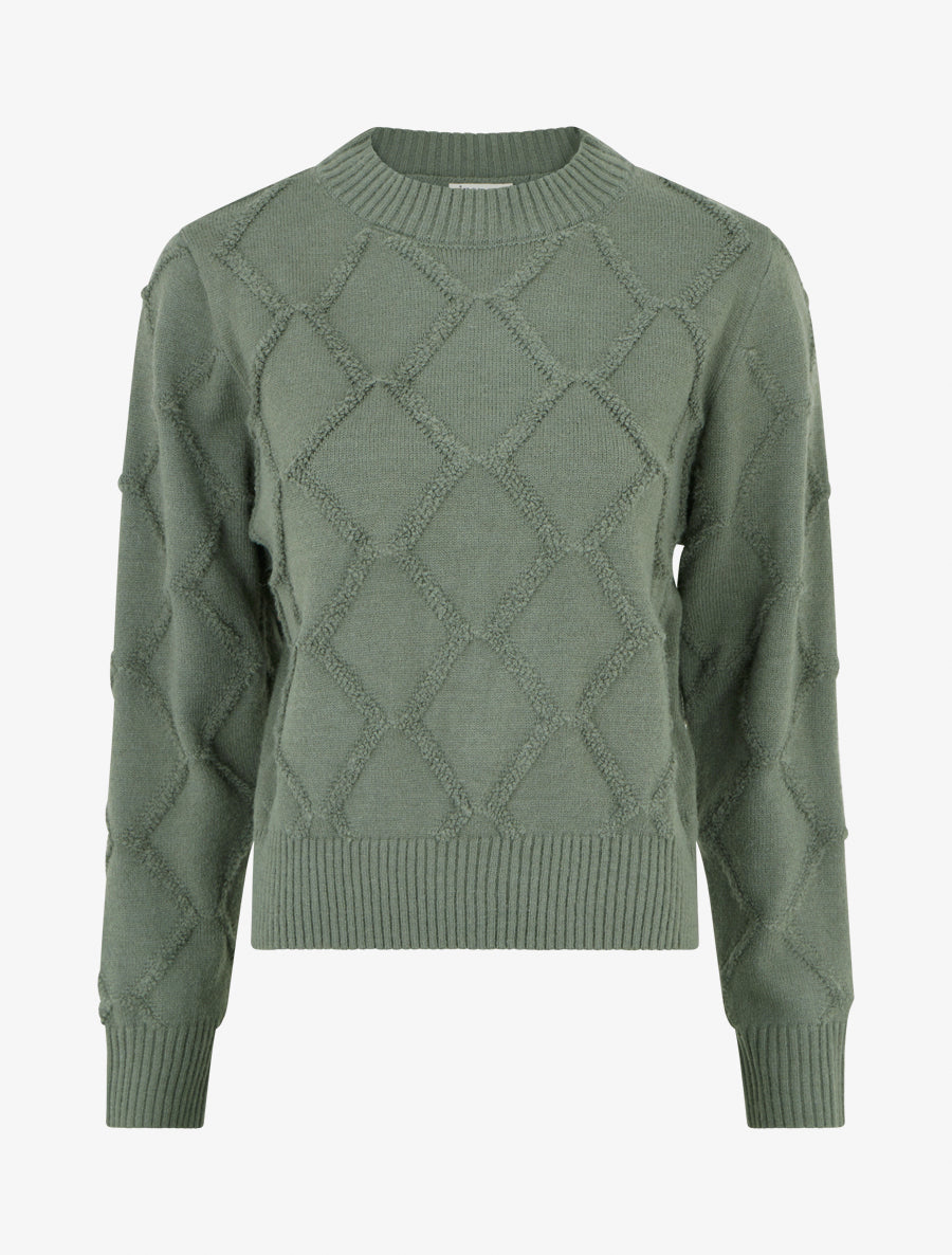 Pull à col rond effet quadrillé - Kaki - 1