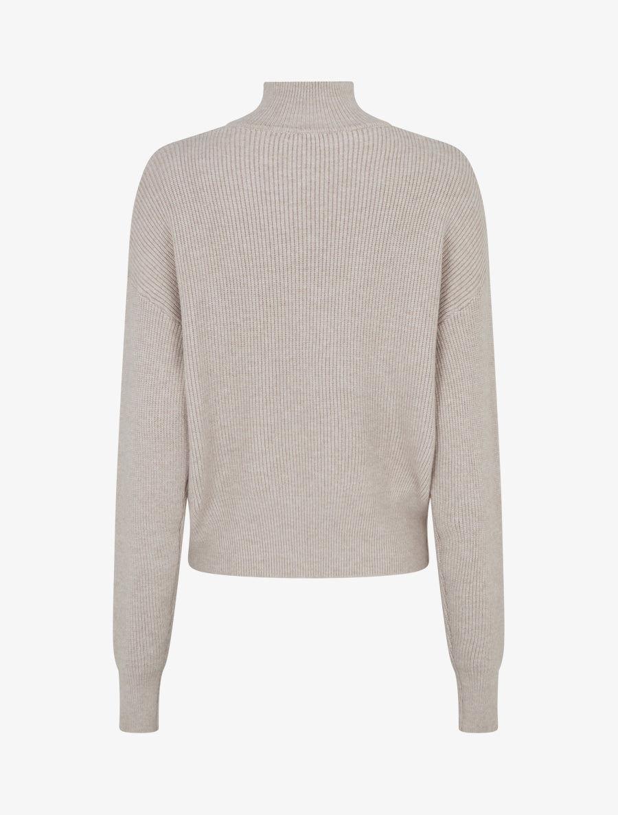Pull uni à col montant - Taupe - 2