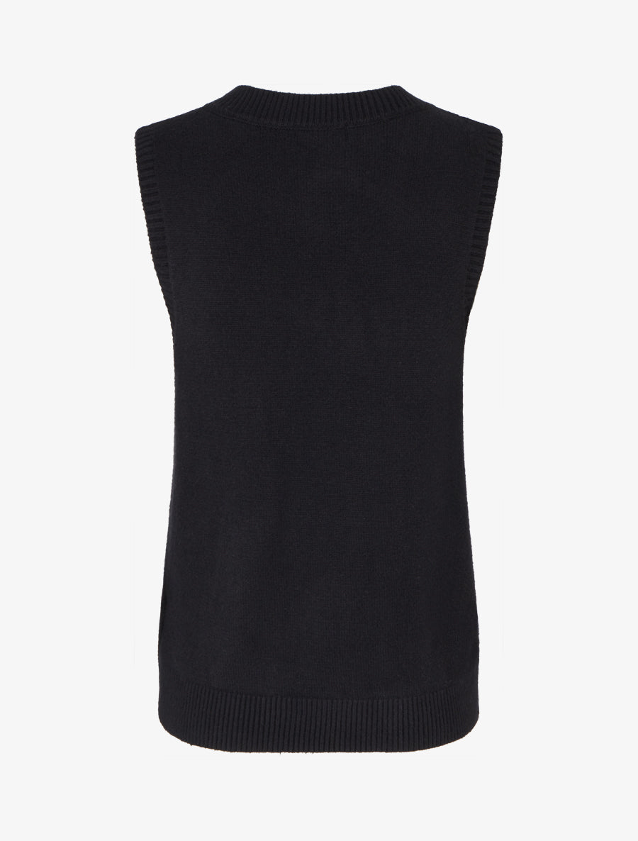 Pull sans manches droit à col V - Noir - 2