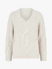 Pull droit en maille épaisse torsadée - Beige - 1