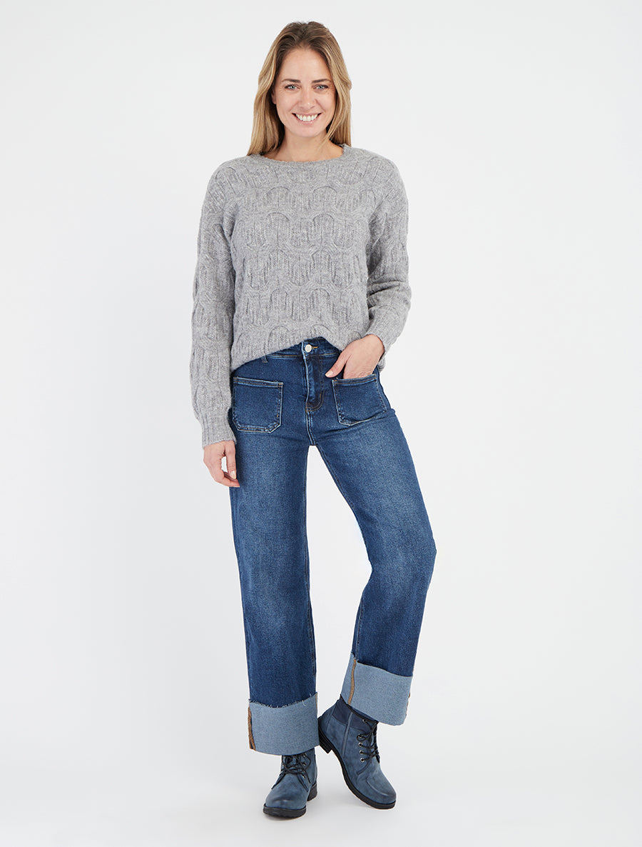 Jersey recto de punto fantasía - Gris