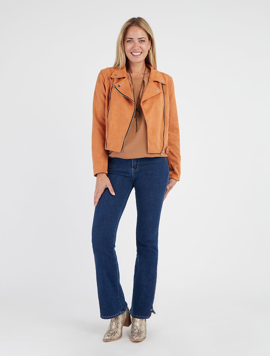 Veste style perfecto en suédine - Orange - 8