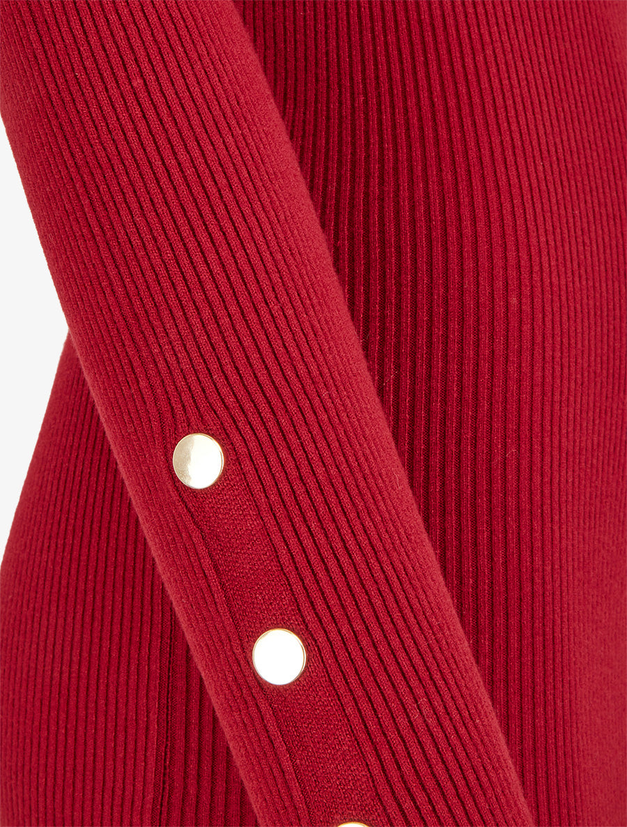 Pull côtelé à col montant - Rouge - 3