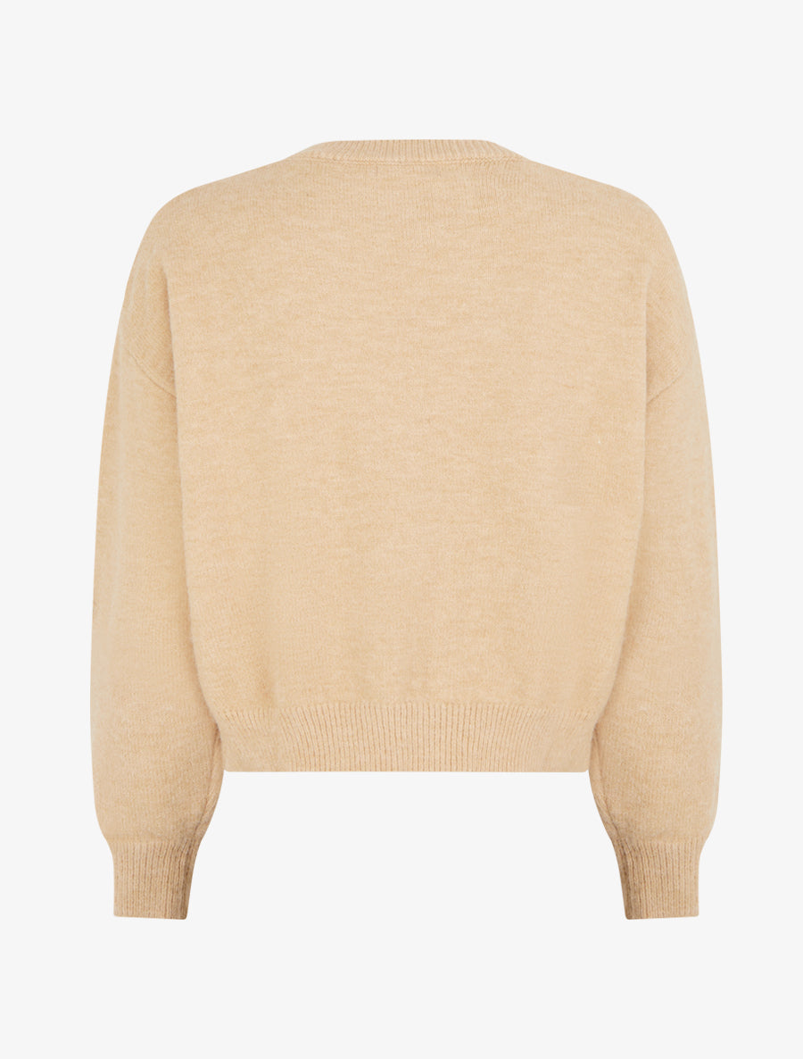 Pull en maille à broderies fleurs - Camel clair - 2