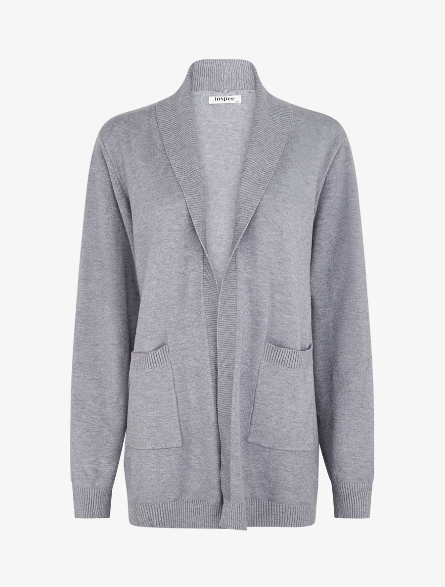 Gilet long uni à manches longues - Gris - 1