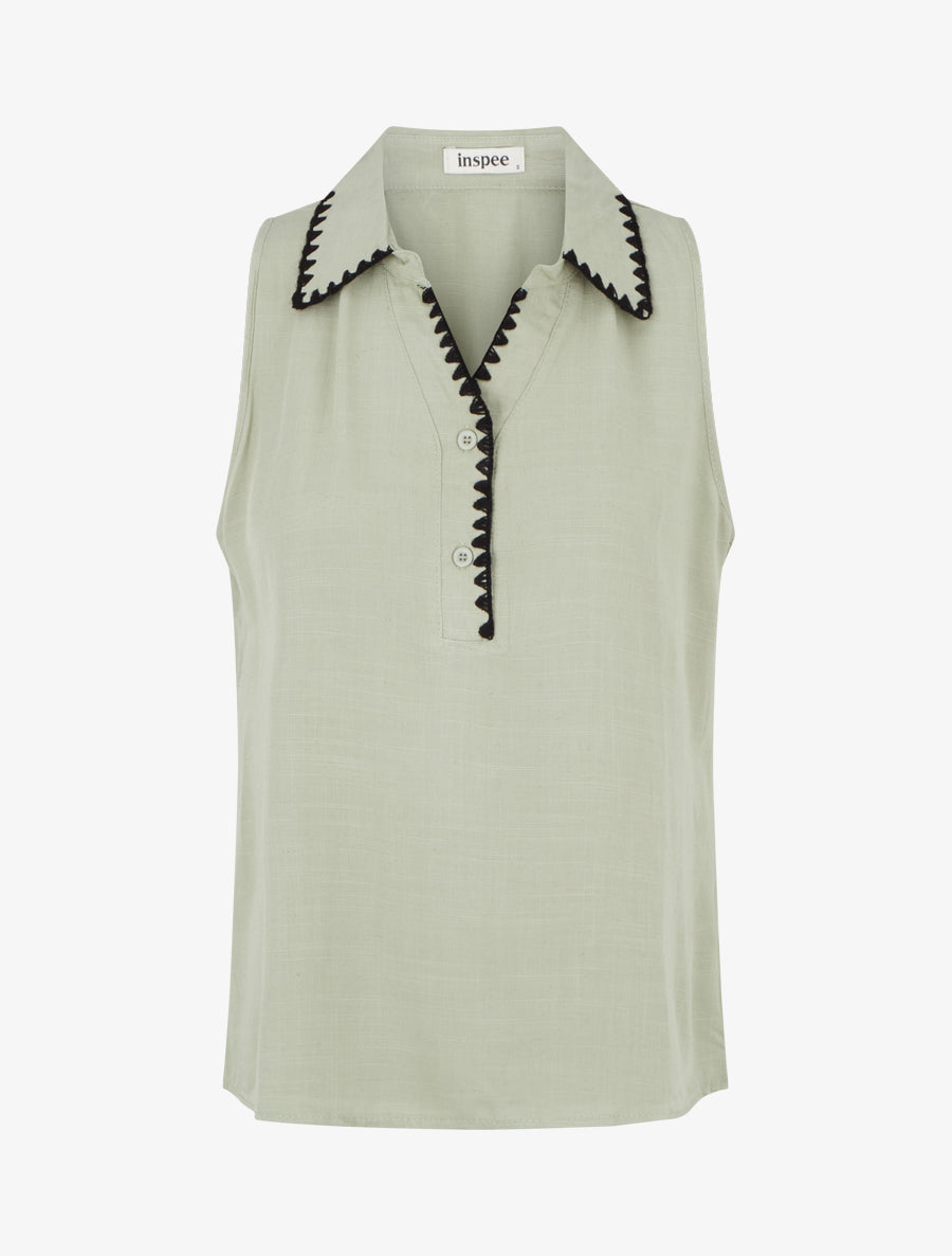 Chemisier sans manches à col brodé - Vert amande - 1