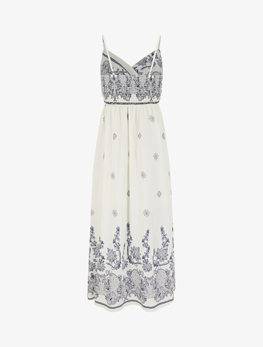 Robe longue imprimé arabesque fleuri - Blanc - 2