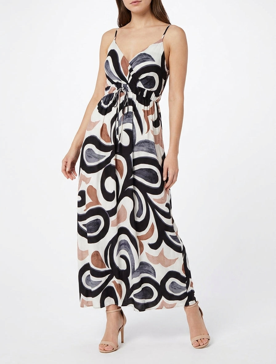 Vestido largo estampado fantasía - Negro