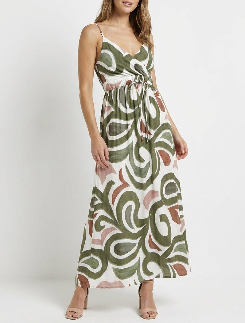 Vestido largo estampado fantasía - Caqui