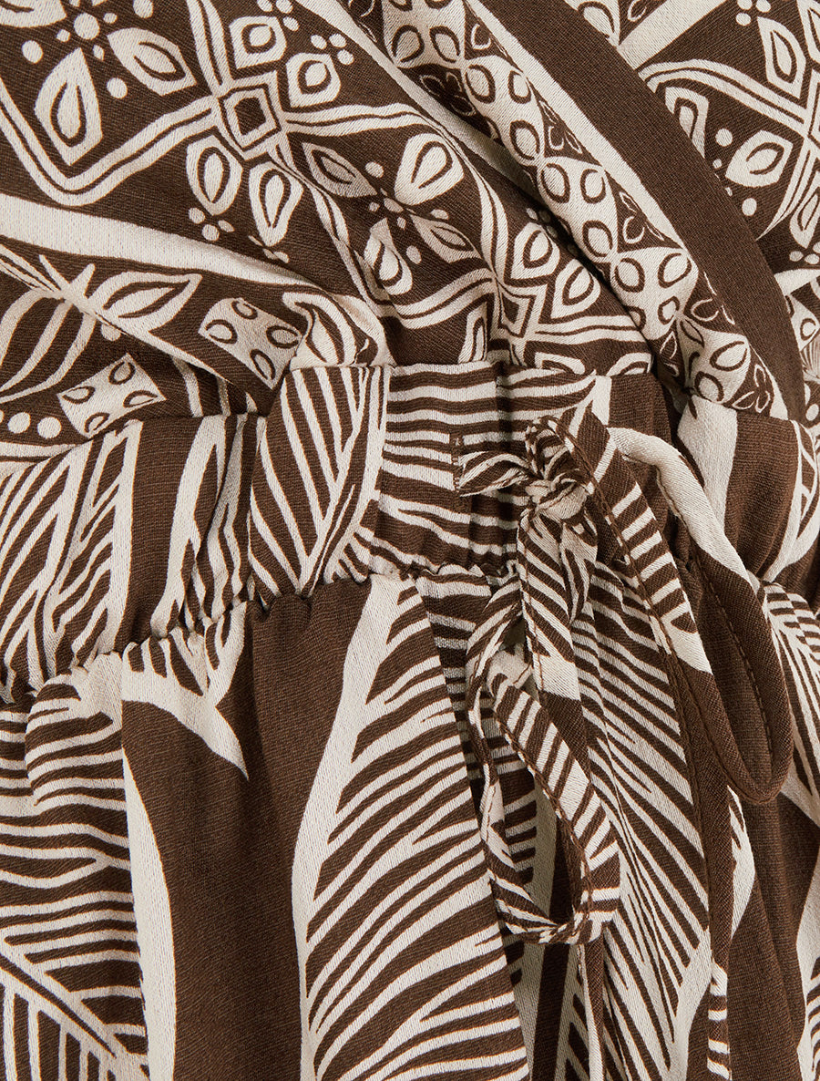 Robe longue imprimé feuilles stylisées - Marron - 3