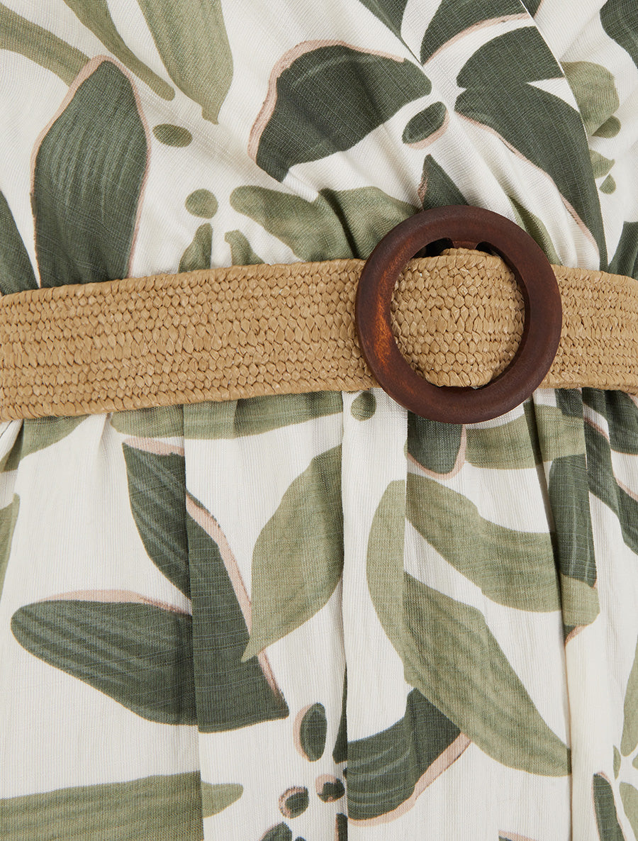 Robe longue évasée imprimé végétal - Kaki - 3