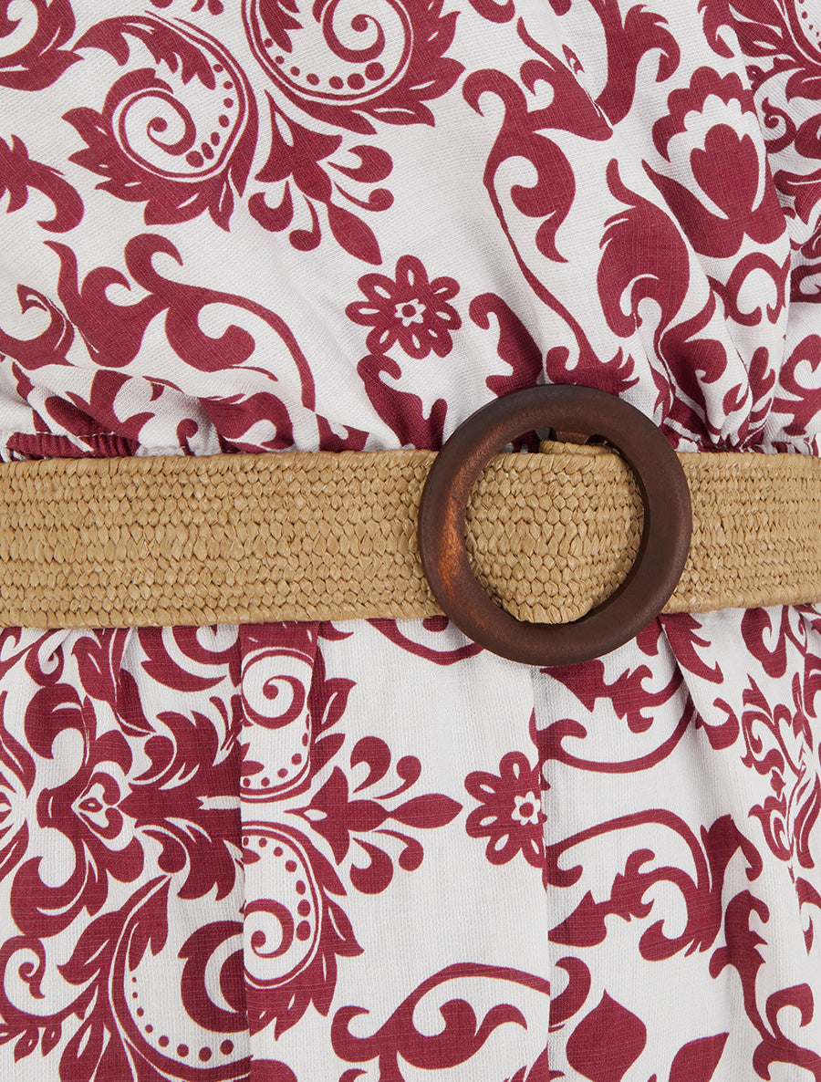Robe longue dos nu à imprimé arabesque - Bordeaux - 3