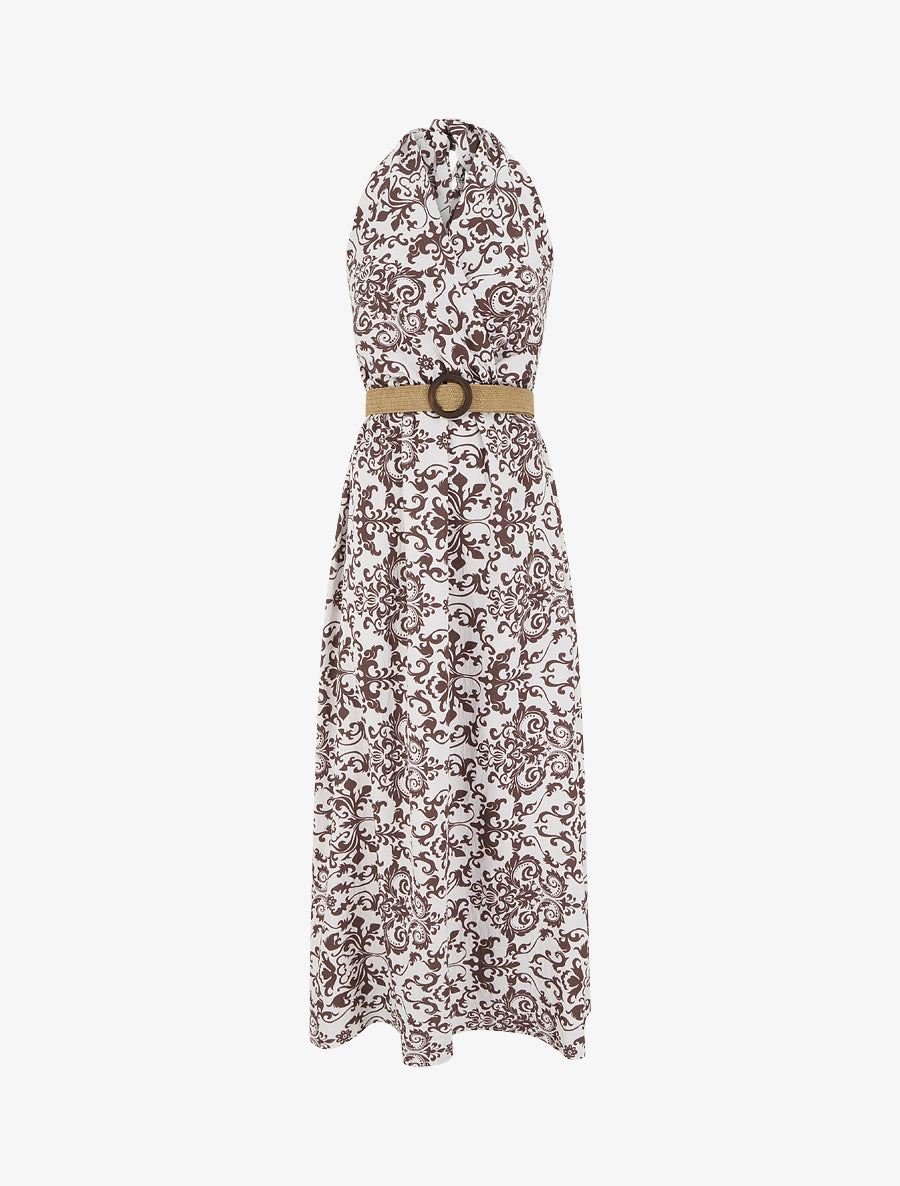 Robe longue dos nu à imprimé arabesque - Marron - 1