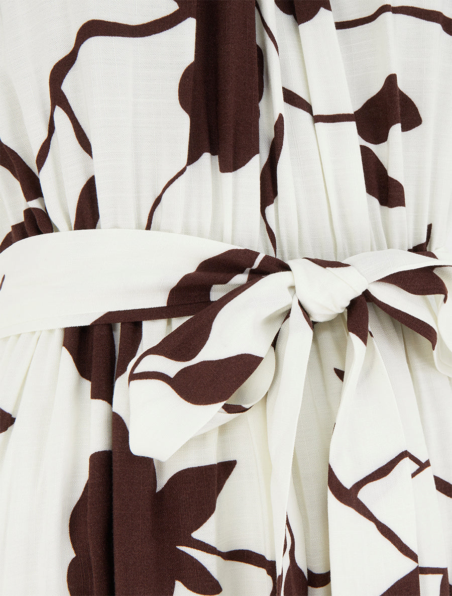 Robe longue élastiquée imprimé floral - Marron - 3