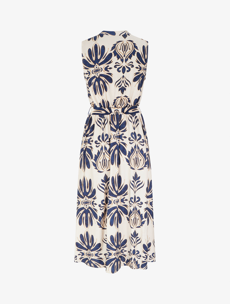 Robe longue imprimé ikat à boutons décoratifs - Marine - 2