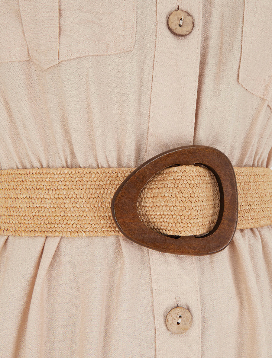 Robe longue unie boutonnée - Beige - 3