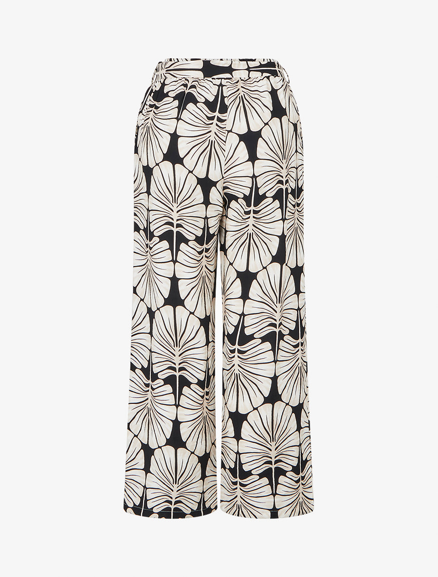 Pantalon élastiqué coupe droite imprimé tropical - Noir - 2