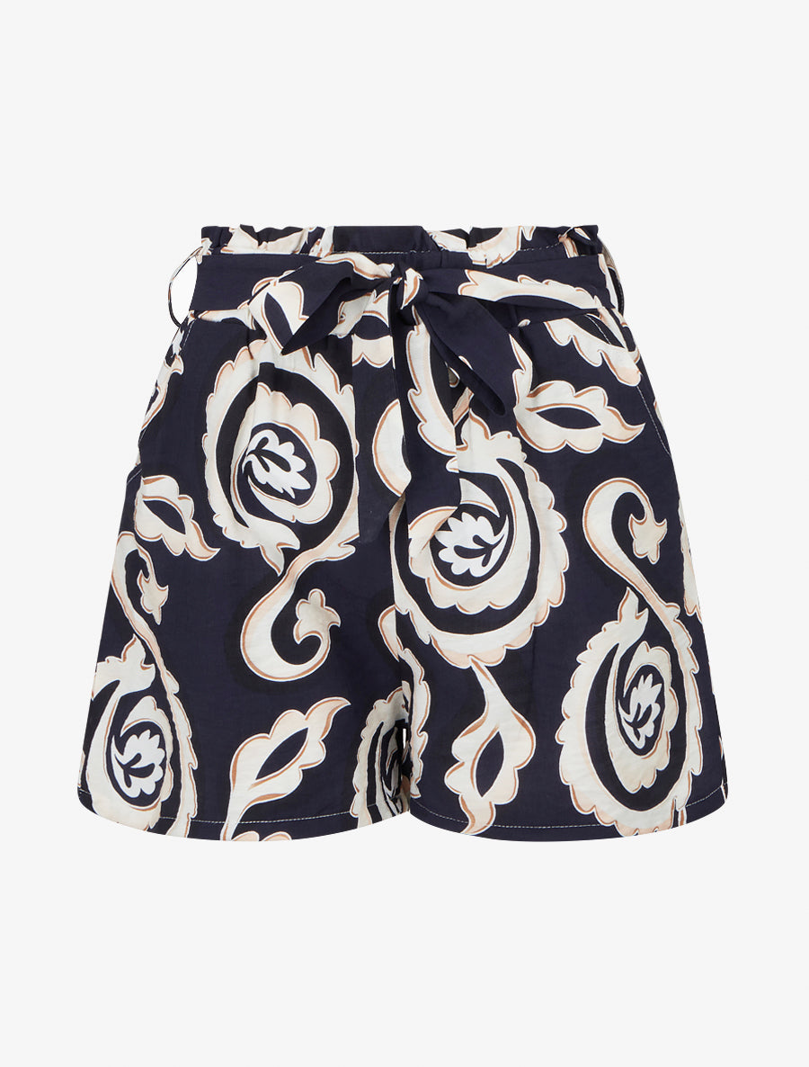 Short droit élastiqué imprimé arabesque - Marine - 1