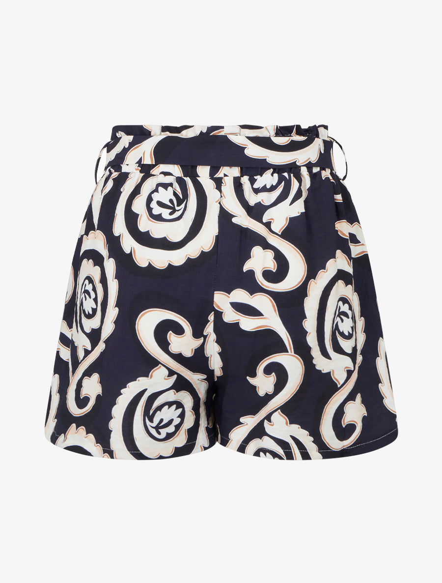 Short droit élastiqué imprimé arabesque - Marine - 2