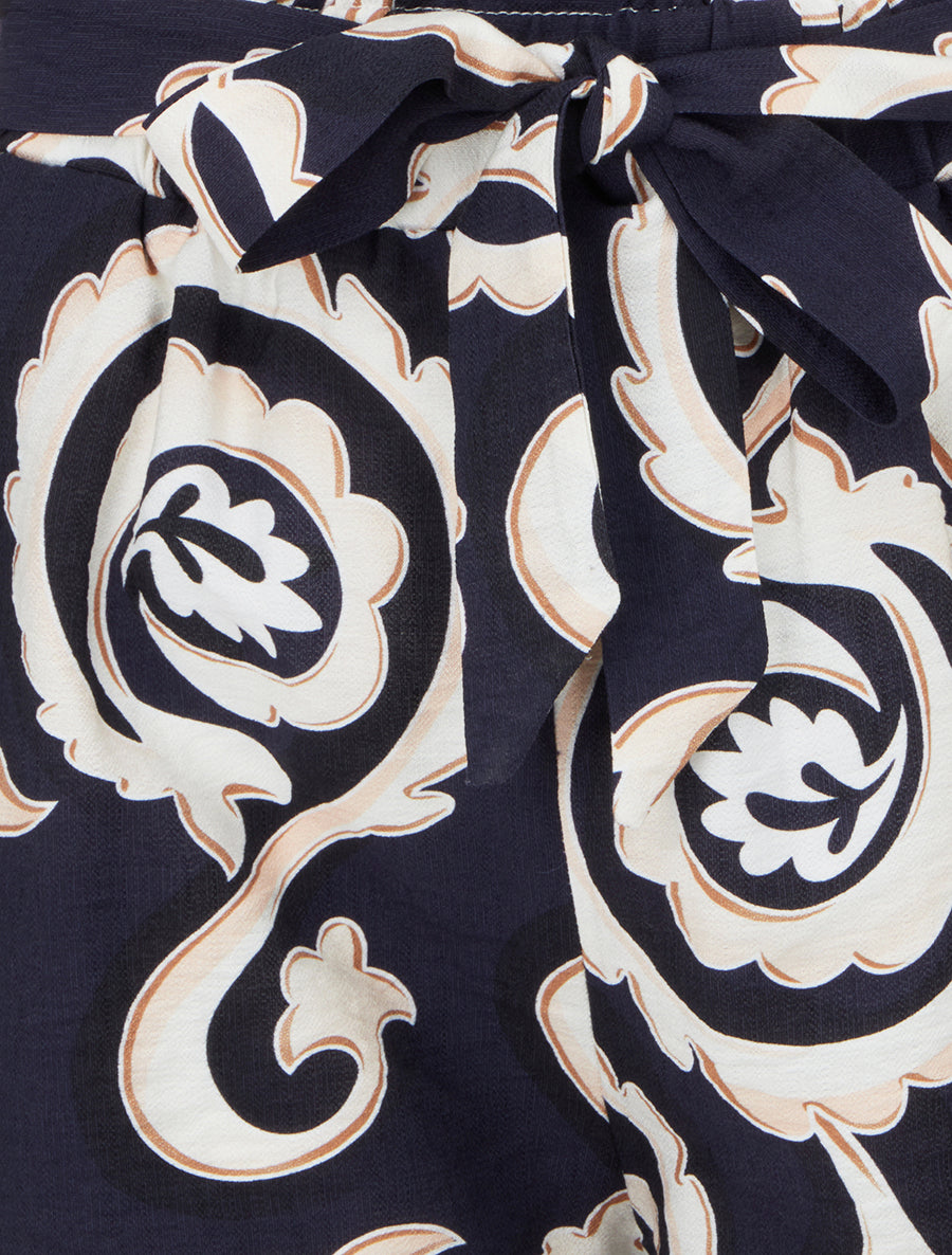 Short droit élastiqué imprimé arabesque - Marine - 3