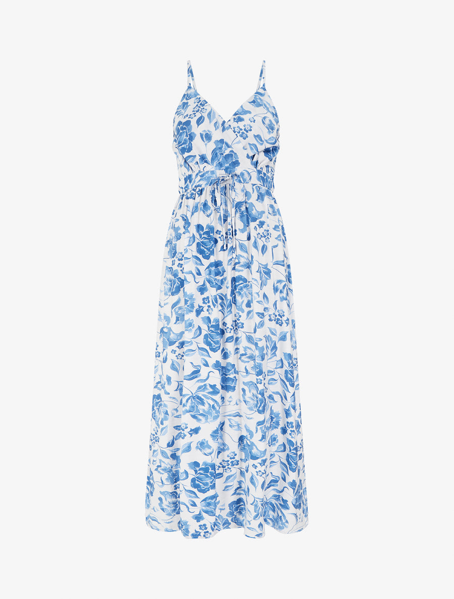 Robe longue à imprimé roses - Bleu - 1